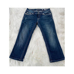 Miss Me Capri Cropped Jeans Sz 30 Dark Wash Flap Pocket Bling Embroidered